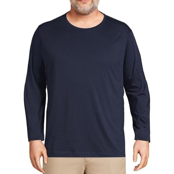 NWOT Land's End Men's XL Navy Blue Long Sleeve T-Shirt 100% Cotton Crewneck - Picture 1 of 8